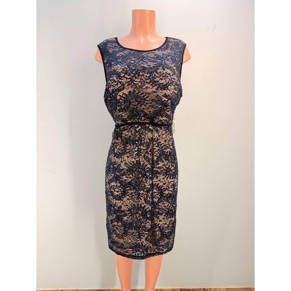 R&M Richards Evening Gown 18W 18 PLUS Blue Sequin Illusion Mesh Sleeveless NWT
